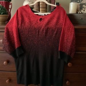 NewBlack and Red Glittered Ombré lightweight sweater with quarter length sleeves